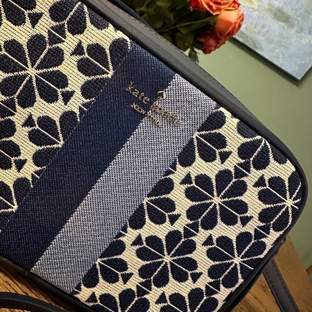 NWT! New! Kate Spade Spade Flower Jacquard Everything Mini Camera Bag Blue Multi - Picture 2 of 8